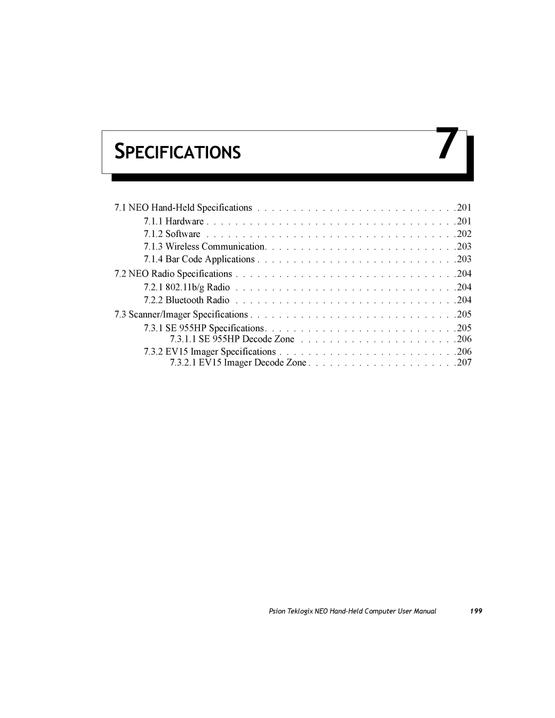 Psion Teklogix PX750 manual Specifications 