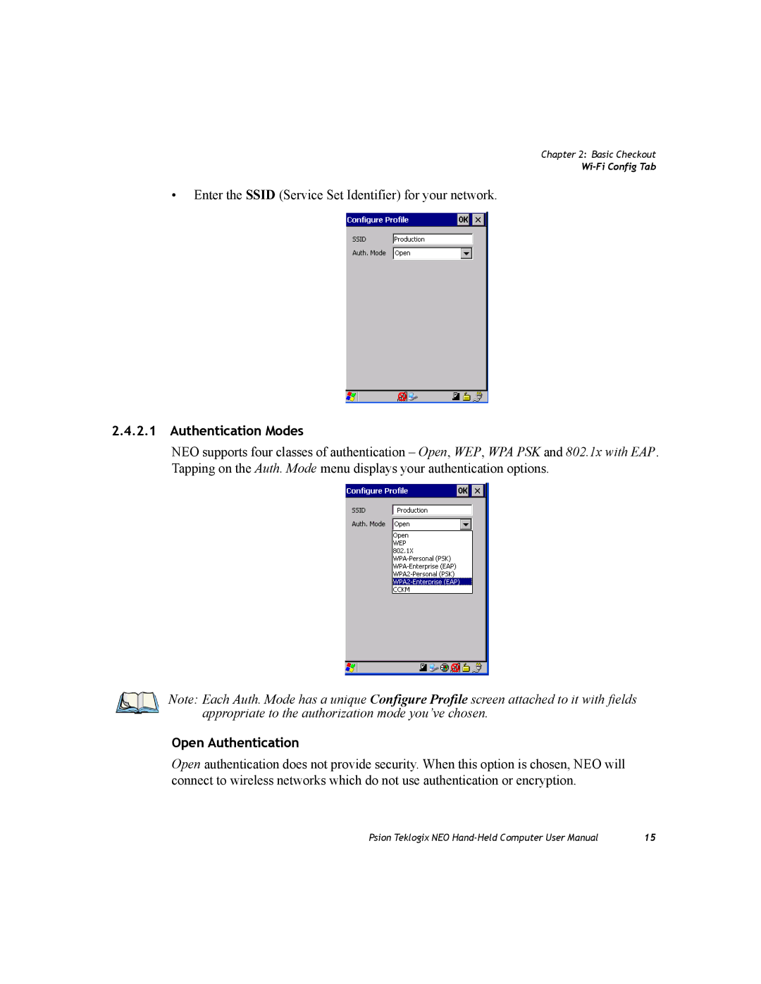 Psion Teklogix PX750 manual Authentication Modes, Open Authentication 