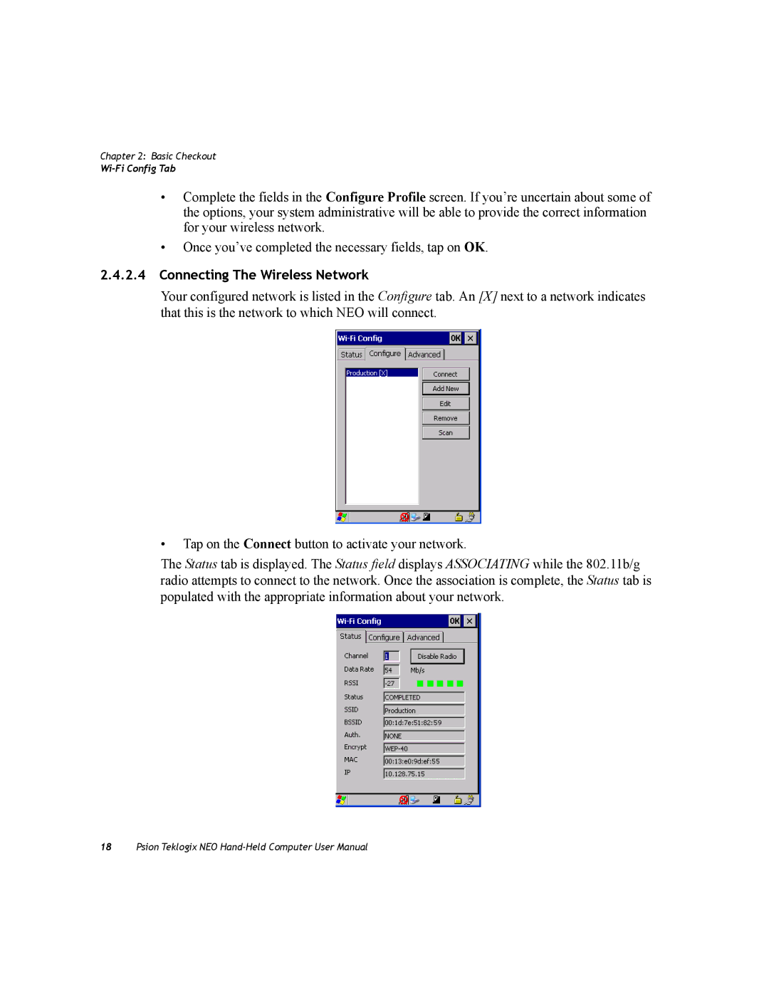 Psion Teklogix PX750 manual Connecting The Wireless Network 