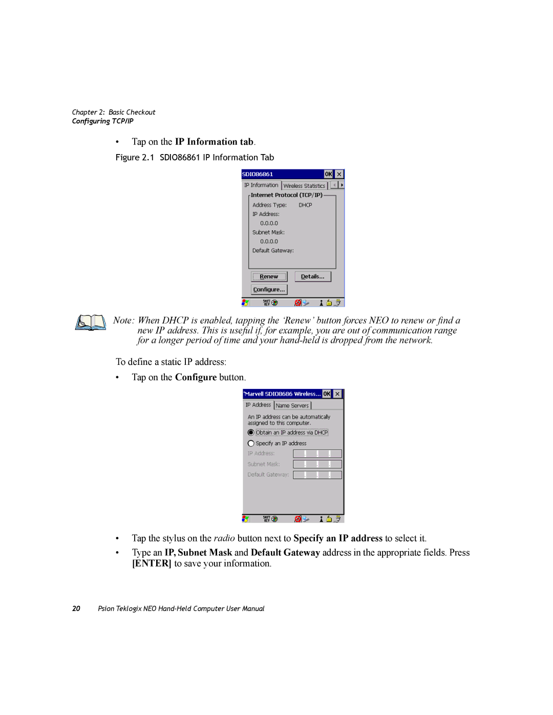 Psion Teklogix PX750 manual Tap on the IP Information tab 