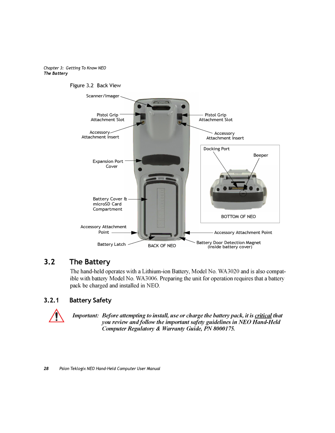 Psion Teklogix PX750 manual Battery Safety 