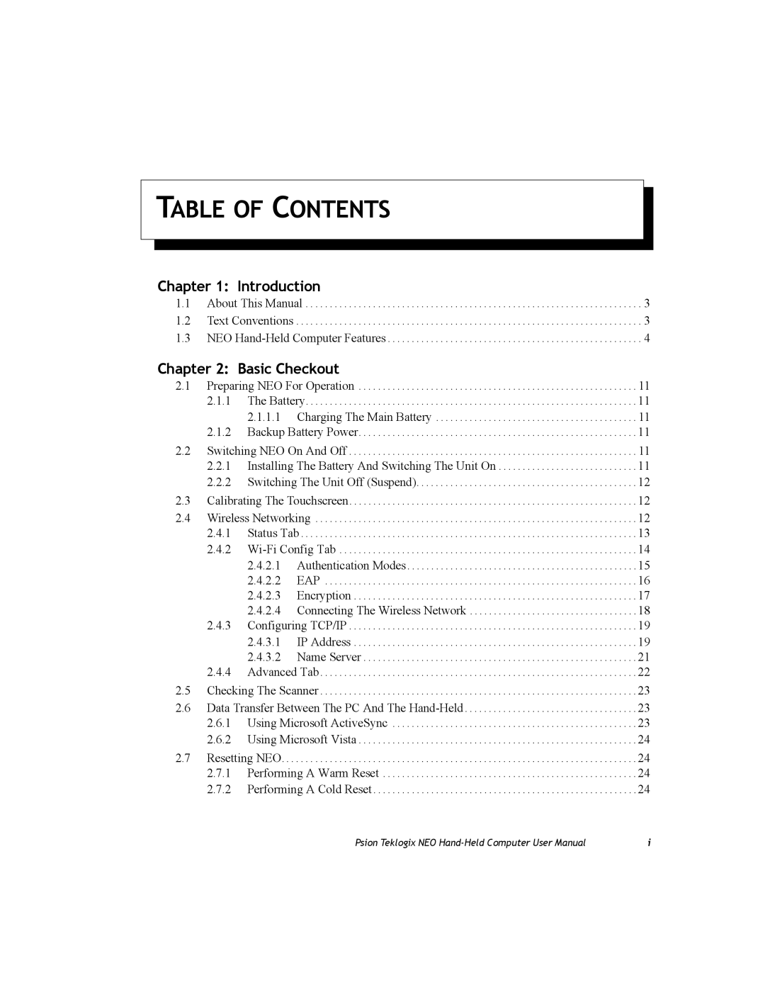 Psion Teklogix PX750 manual Table of Contents 