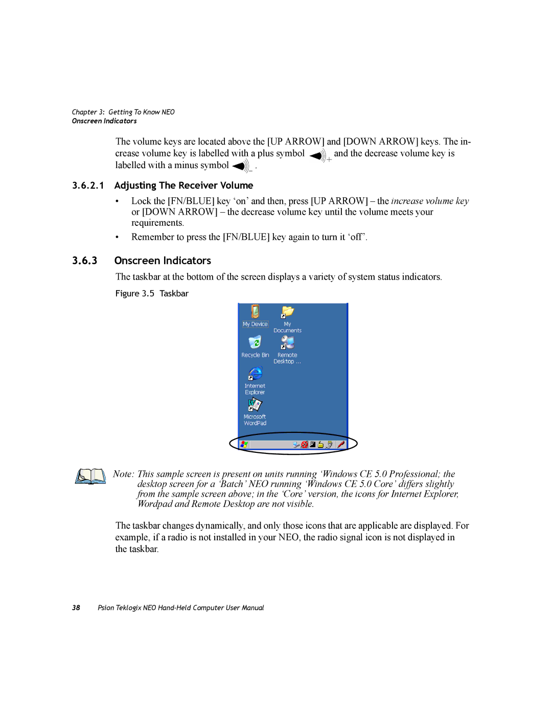 Psion Teklogix PX750 manual Onscreen Indicators, Adjusting The Receiver Volume 