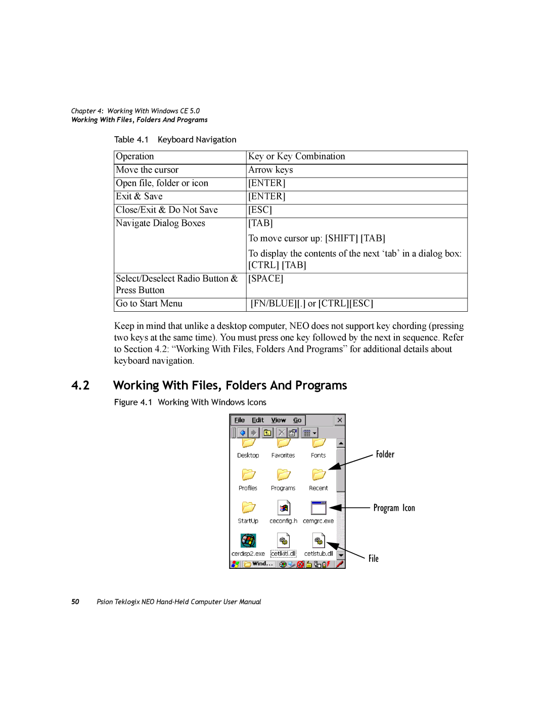 Psion Teklogix PX750 manual Working With Files, Folders And Programs, Space 