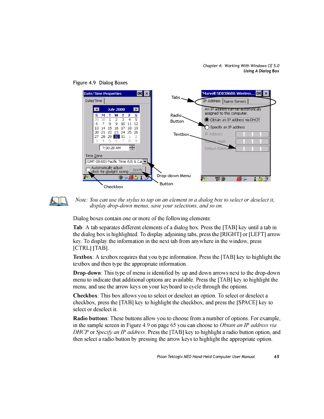 Psion Teklogix PX750 manual Dialog Boxes 