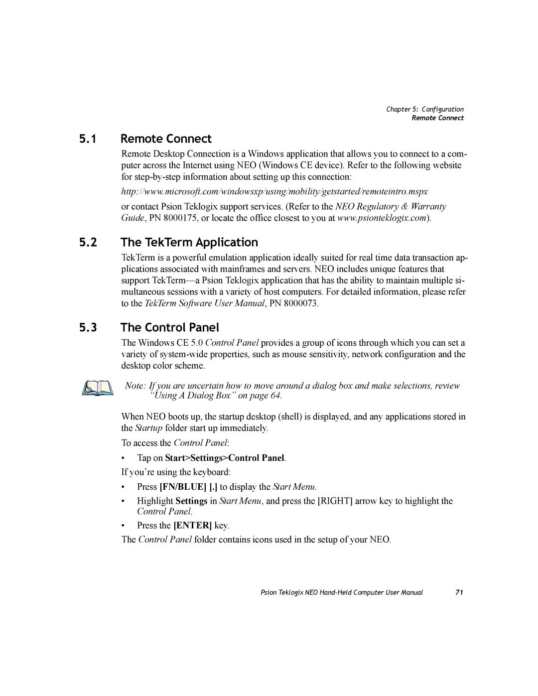 Psion Teklogix PX750 manual Remote Connect, TekTerm Application Control Panel 