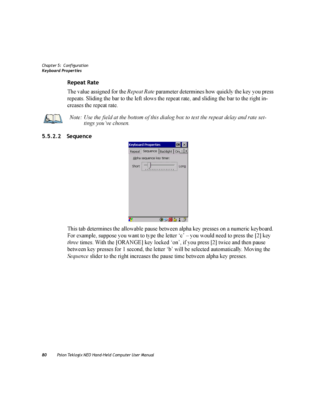 Psion Teklogix PX750 manual Repeat Rate, Sequence 