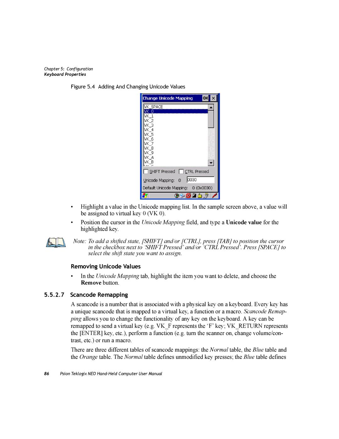 Psion Teklogix PX750 manual Removing Unicode Values, Scancode Remapping 