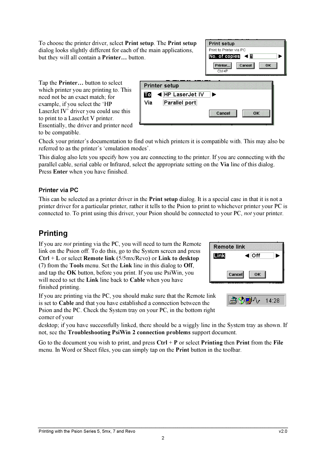 Psion Teklogix 7, REVO, 5MX manual Printing, Printer via PC 