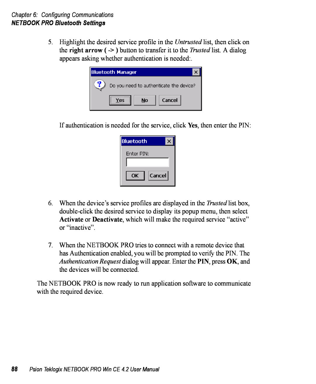 Psion Teklogix Win CE 4.2 user manual Configuring Communications, NETBOOK PRO Bluetooth Settings 