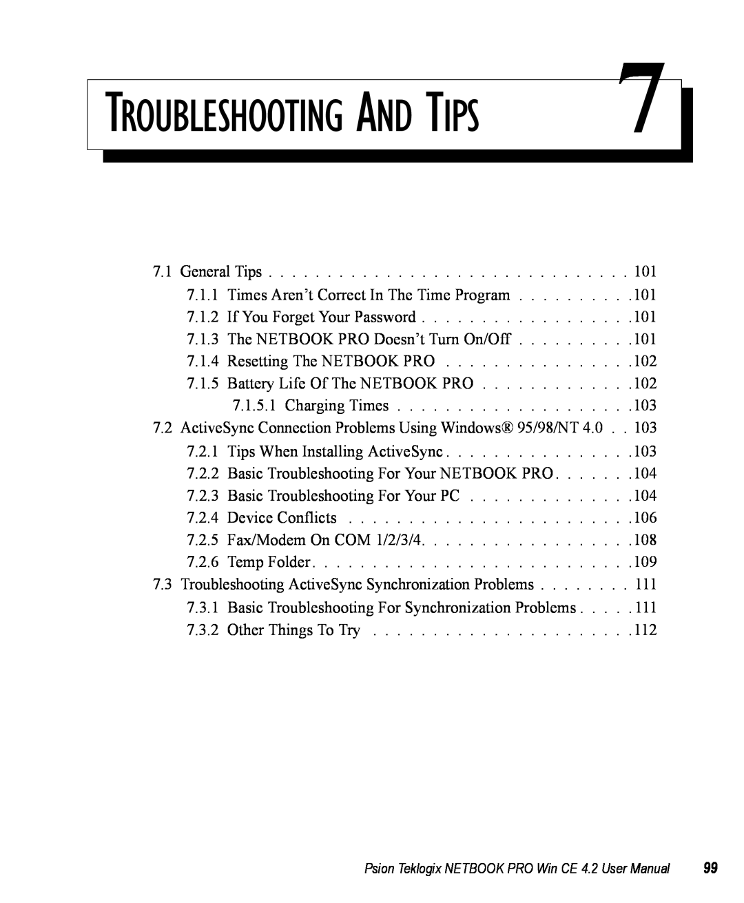 Psion Teklogix Win CE 4.2 user manual Troubleshooting And Tips 