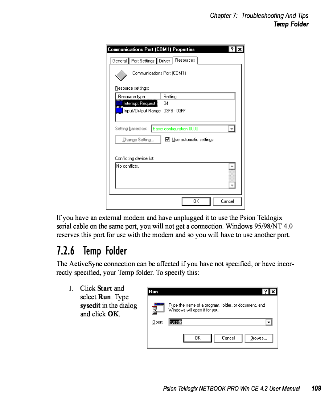 Psion Teklogix Win CE 4.2 user manual Temp Folder, Troubleshooting And Tips 