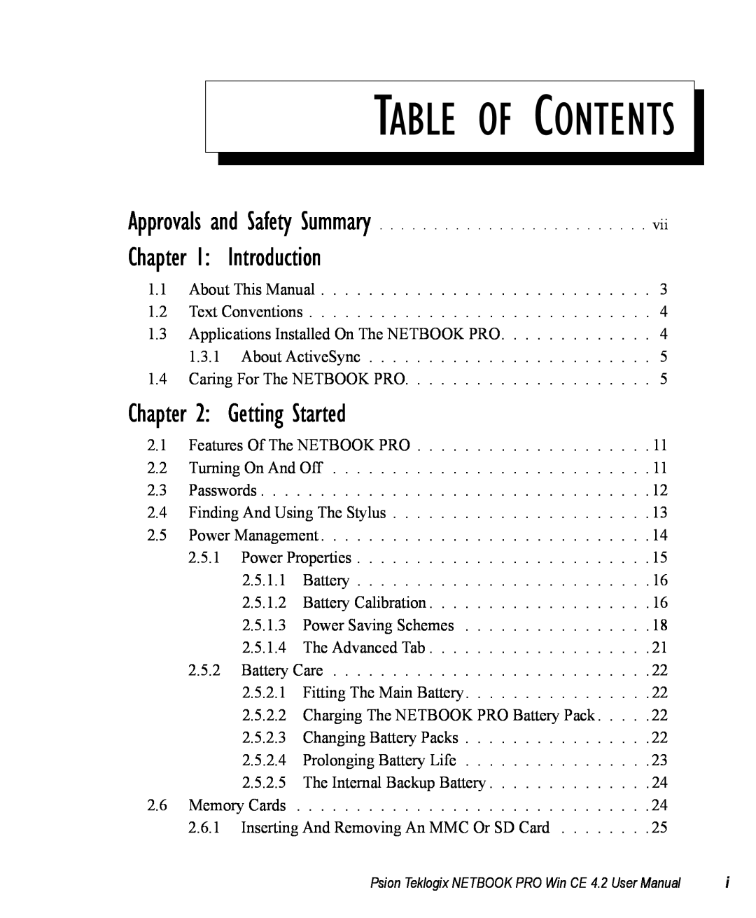Psion Teklogix Win CE 4.2 user manual Table Of Contents, Introduction, Getting Started 