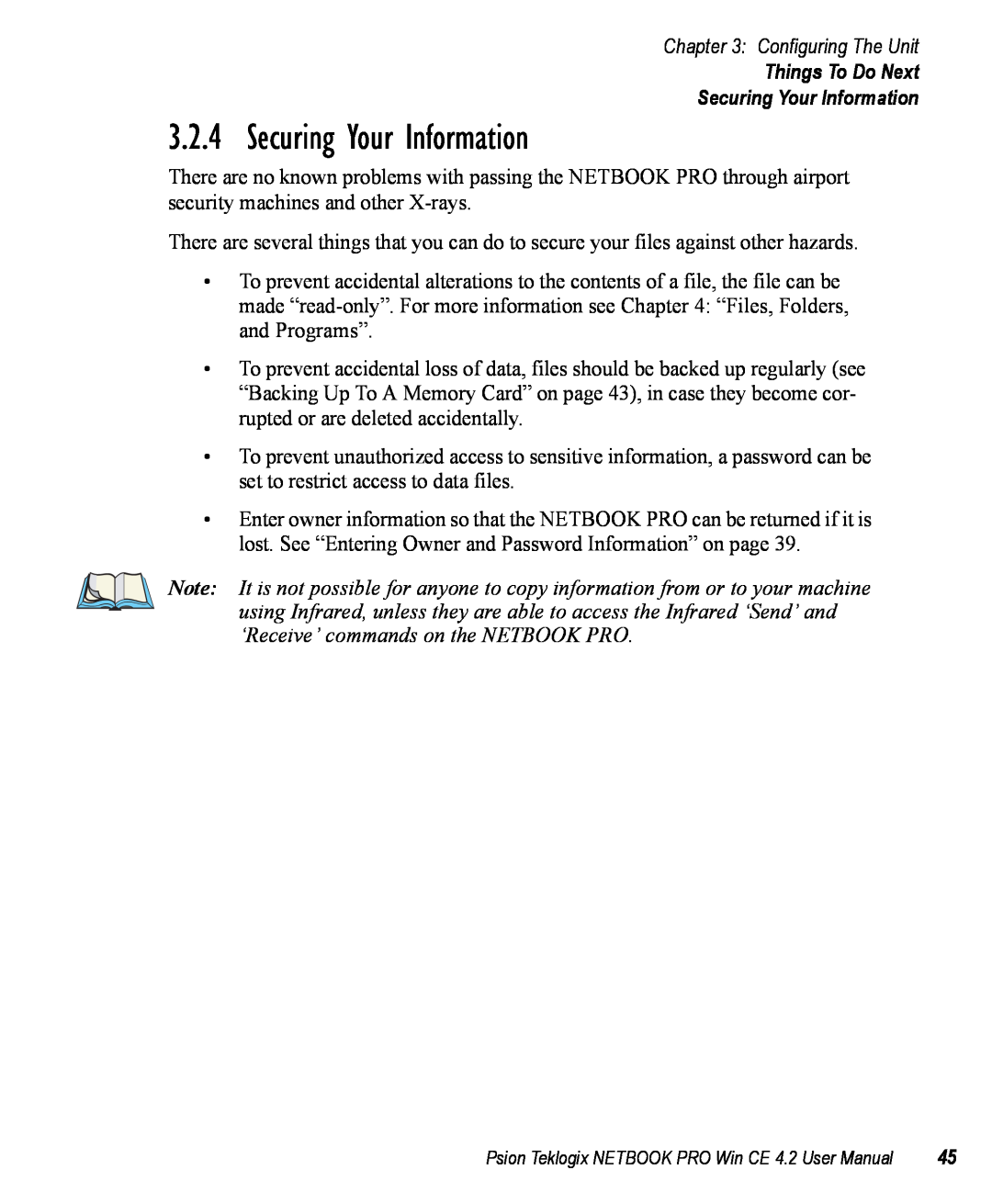 Psion Teklogix Win CE 4.2 user manual Things To Do Next Securing Your Information, Configuring The Unit 