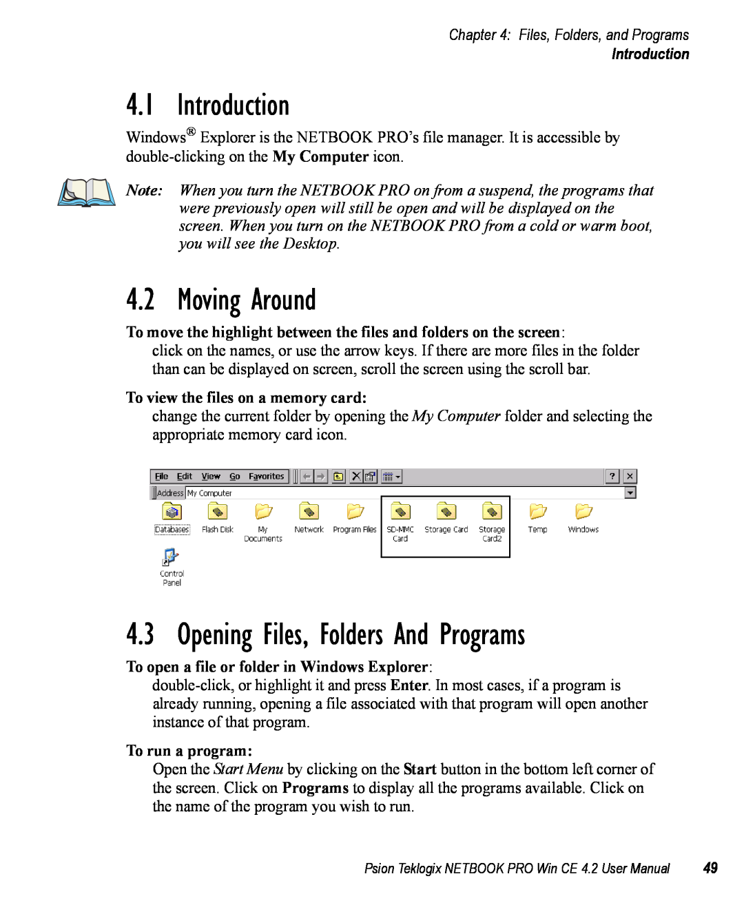 Psion Teklogix Win CE 4.2 Introduction, Moving Around, Opening Files, Folders And Programs, Files, Folders, and Programs 