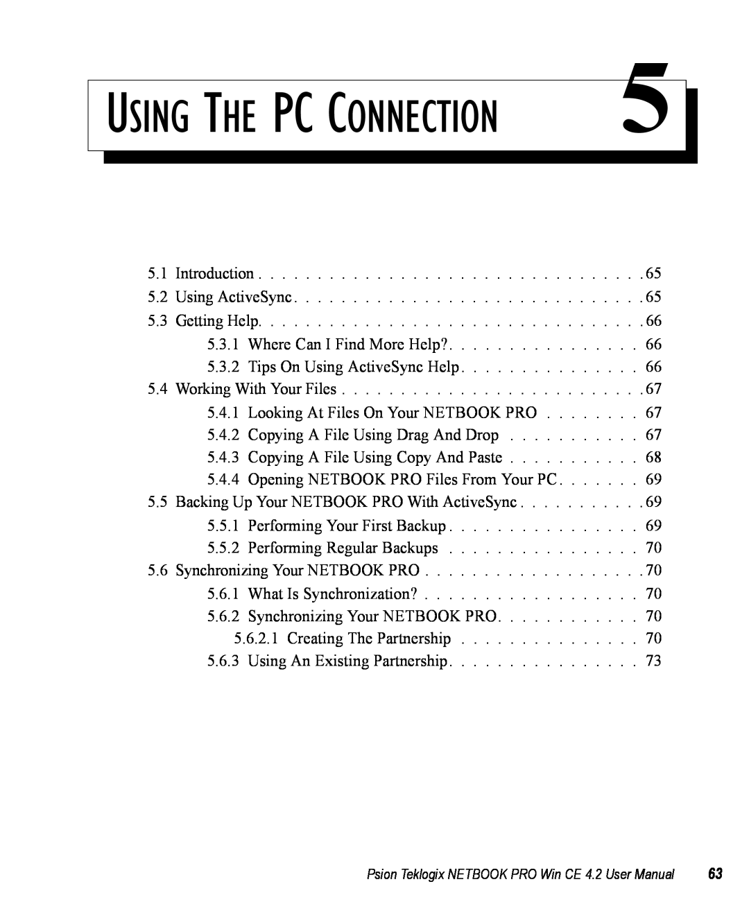 Psion Teklogix Win CE 4.2 user manual Using The Pc Connection 