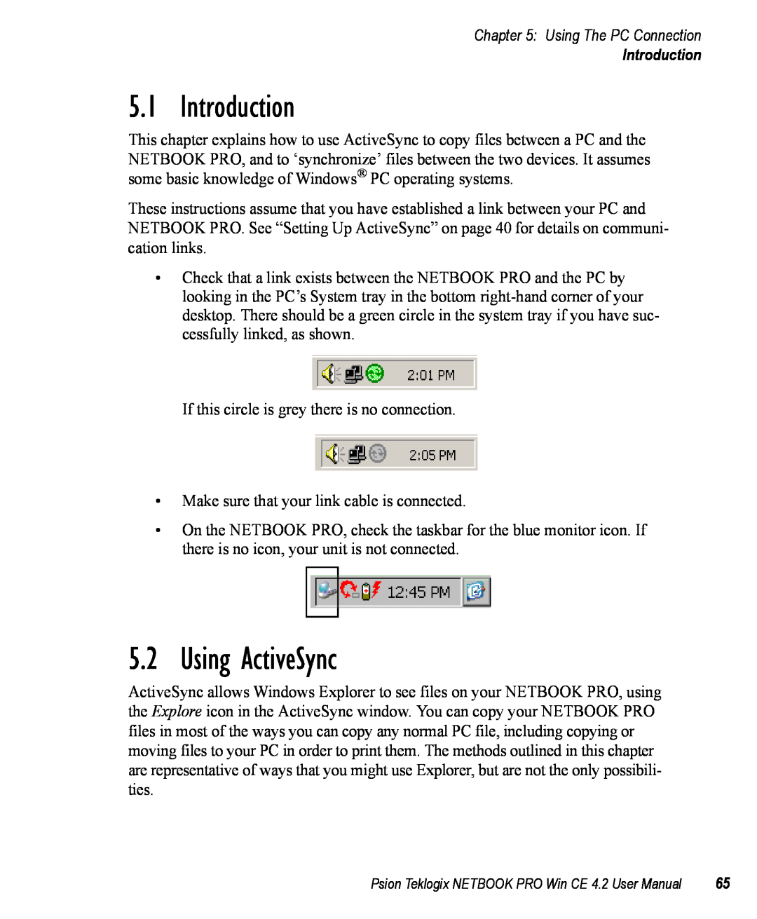 Psion Teklogix Win CE 4.2 user manual Introduction, Using ActiveSync, Using The PC Connection 