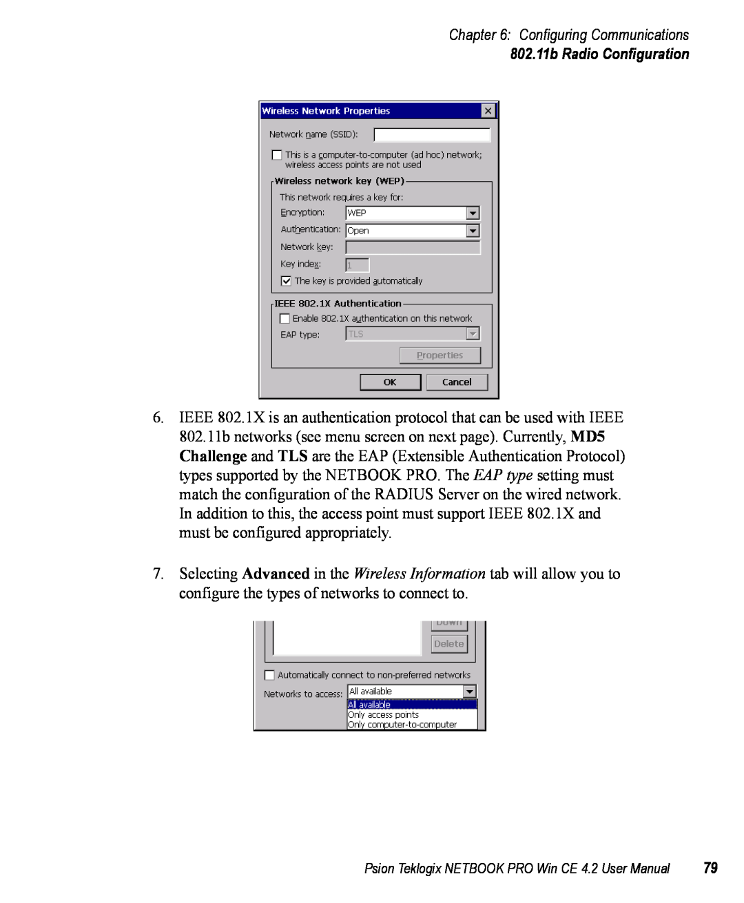 Psion Teklogix Win CE 4.2 user manual Configuring Communications, 802.11b Radio Configuration 