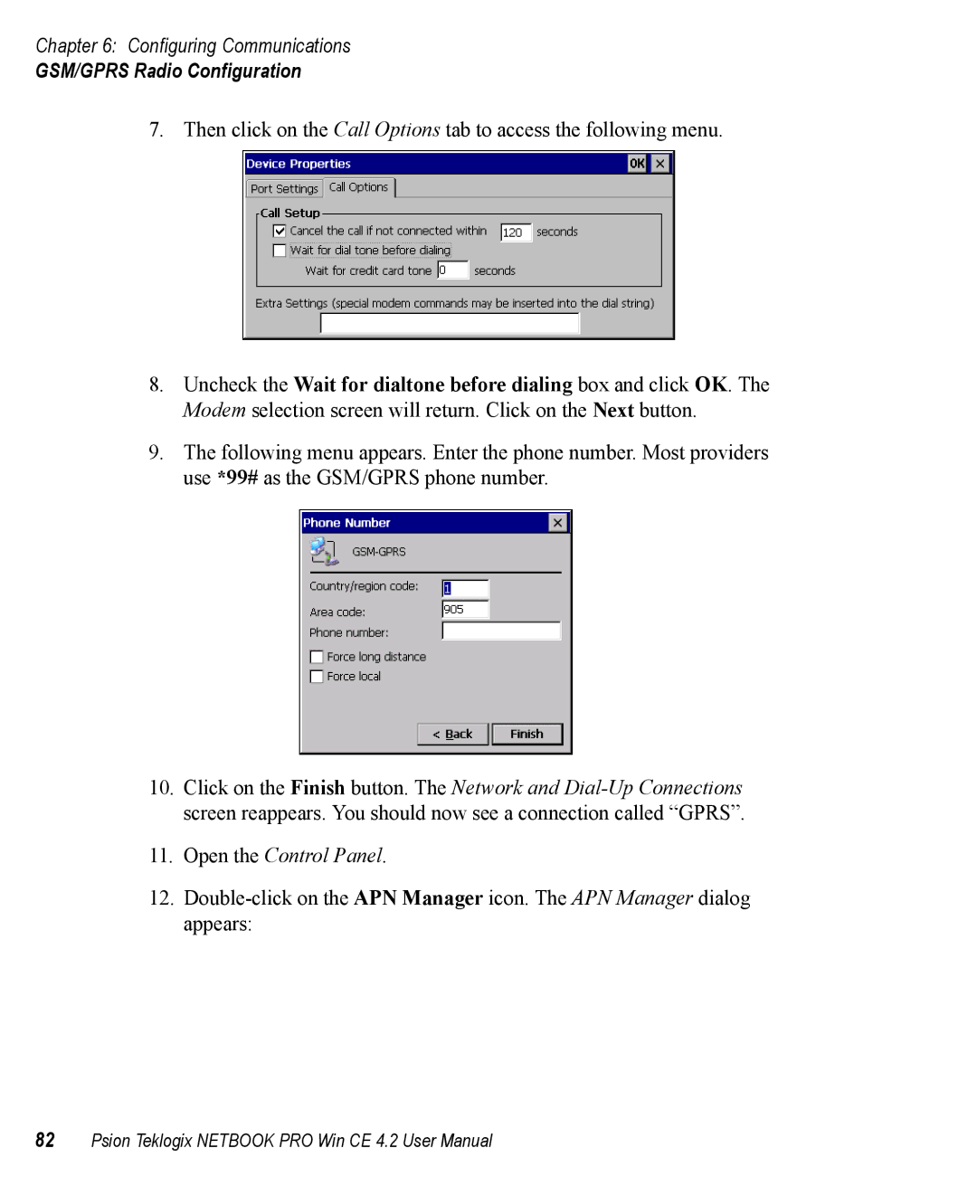 Psion Teklogix Win CE 4.2 user manual GSM/GPRS Radio Configuration 