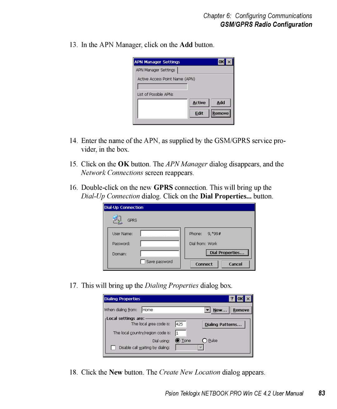 Psion Teklogix Win CE 4.2 user manual GSM/GPRS Radio Configuration 