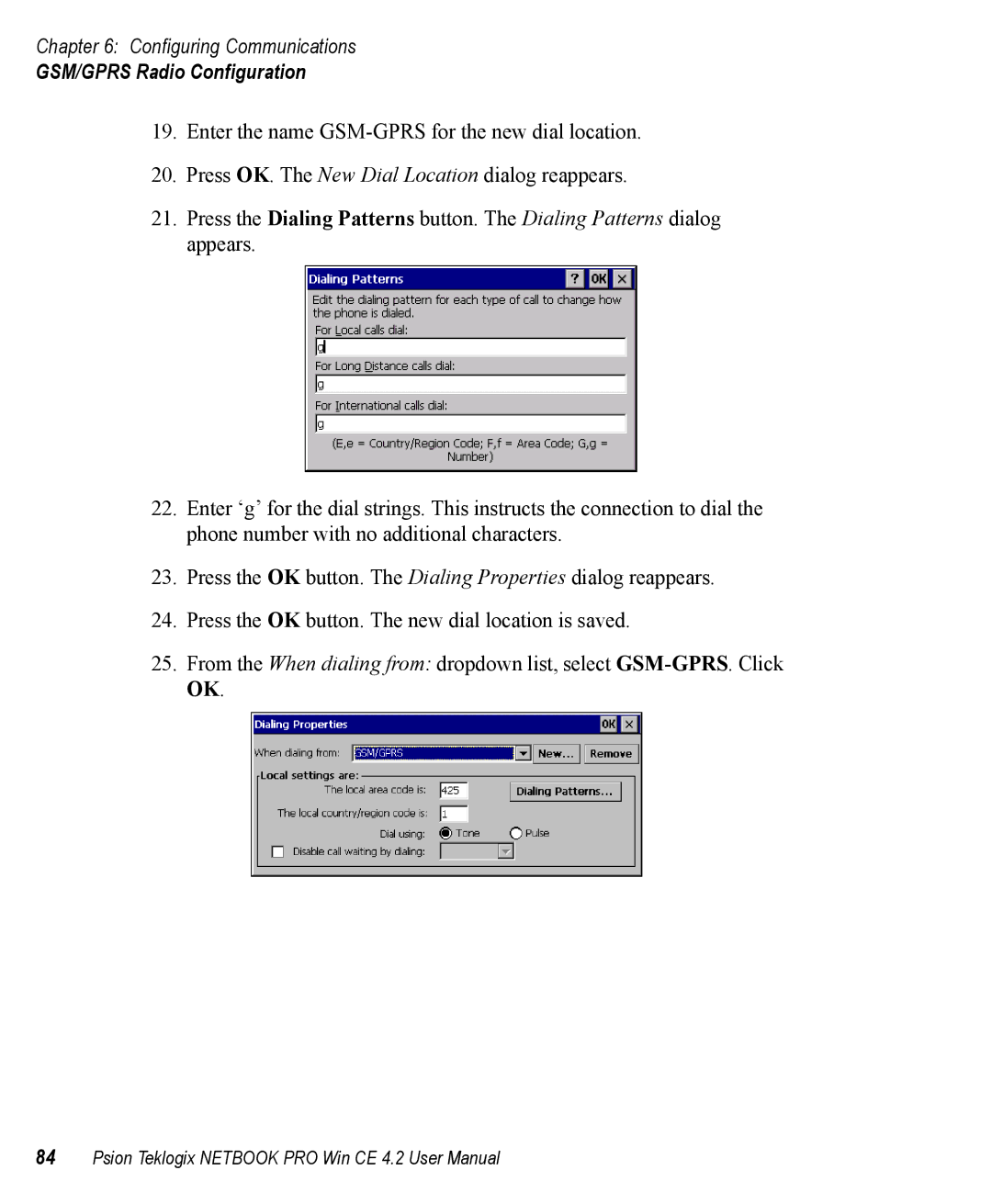 Psion Teklogix Win CE 4.2 user manual GSM/GPRS Radio Configuration 