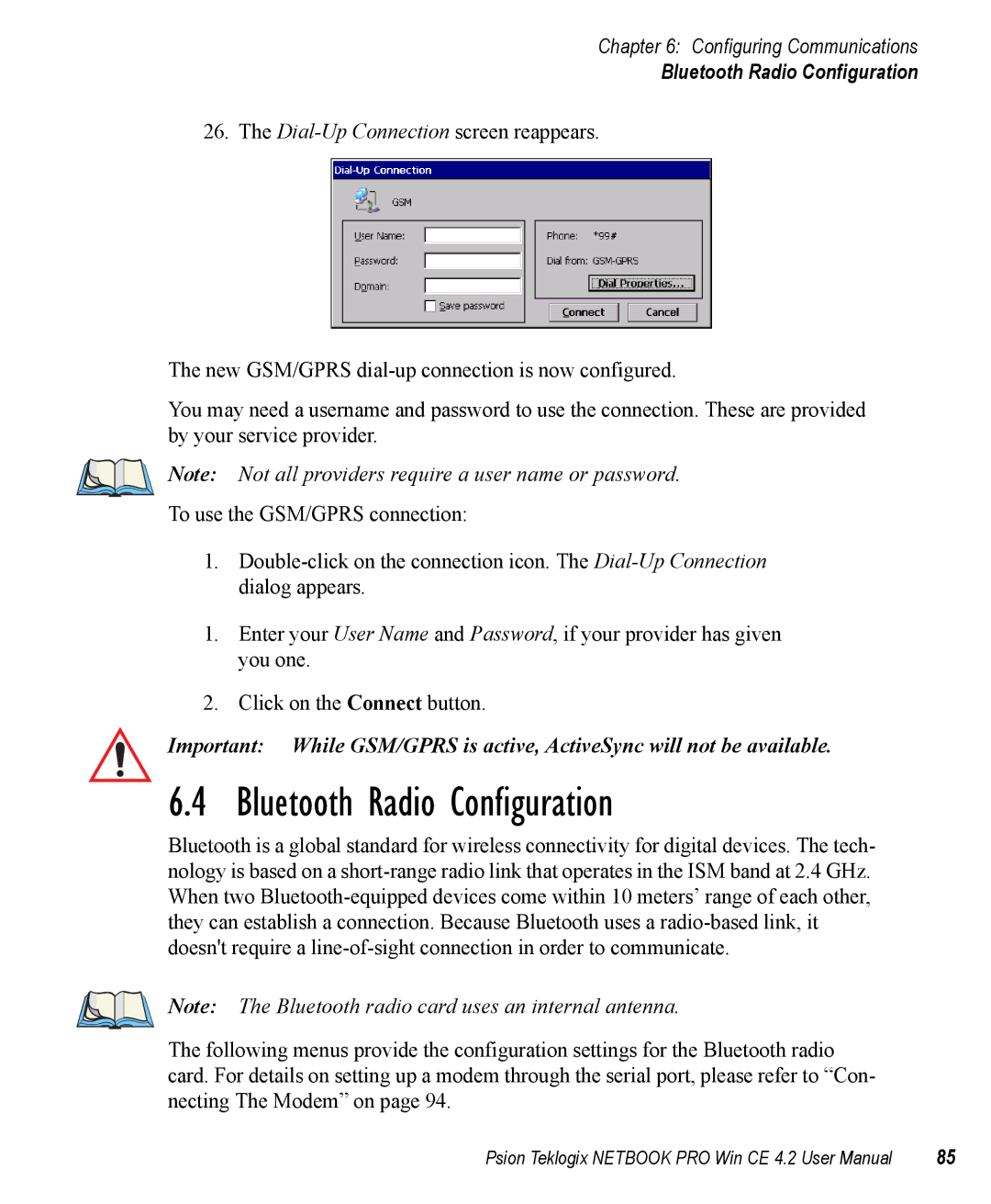 Psion Teklogix Win CE 4.2 user manual Bluetooth Radio Configuration 