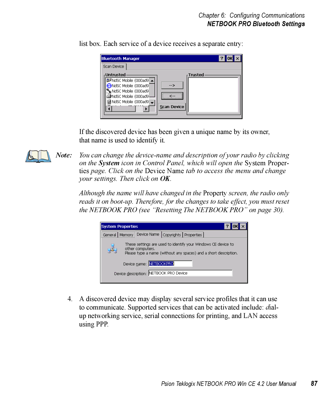 Psion Teklogix Win CE 4.2 user manual Netbook PRO Bluetooth Settings 