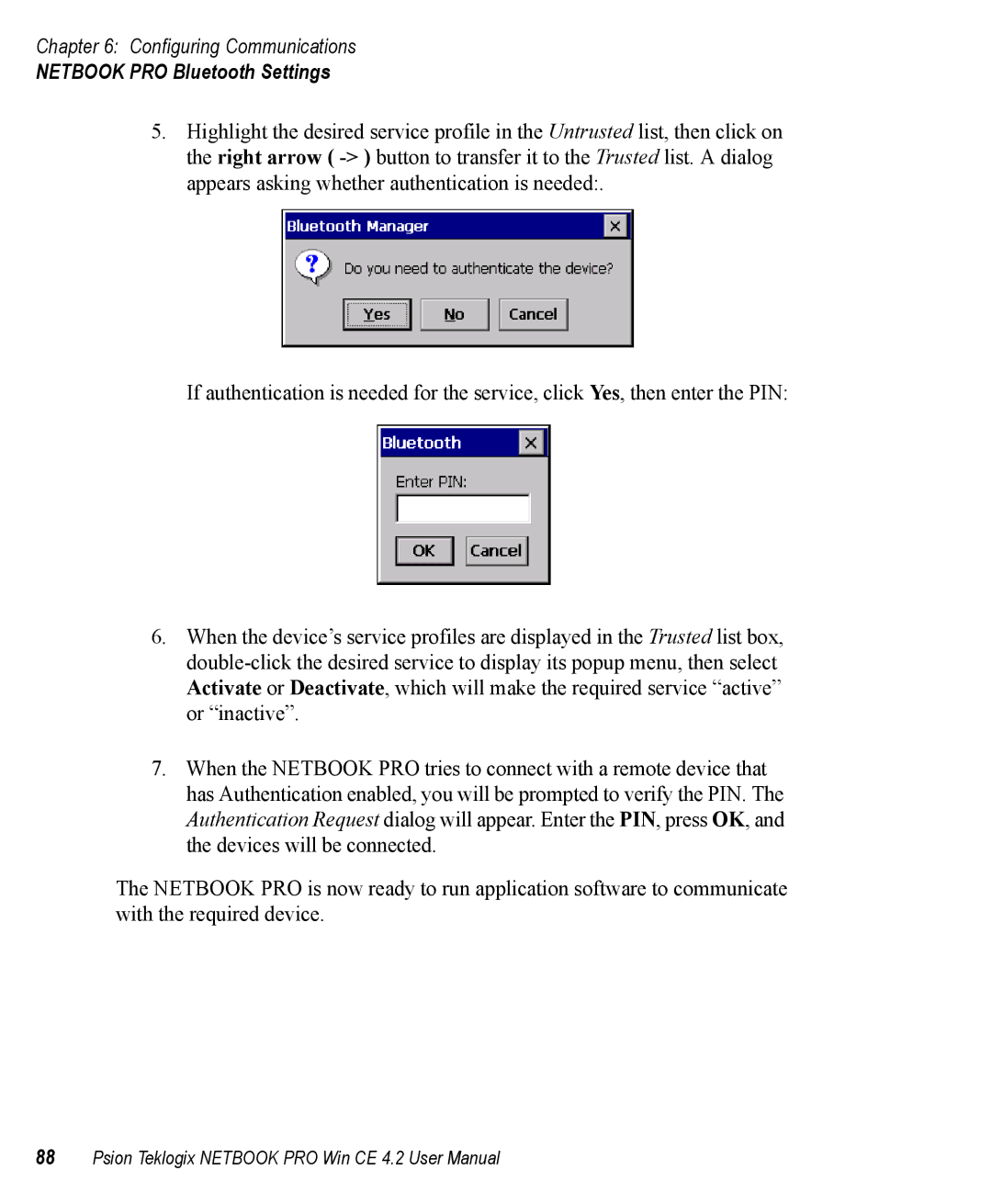 Psion Teklogix Win CE 4.2 user manual Netbook PRO Bluetooth Settings 