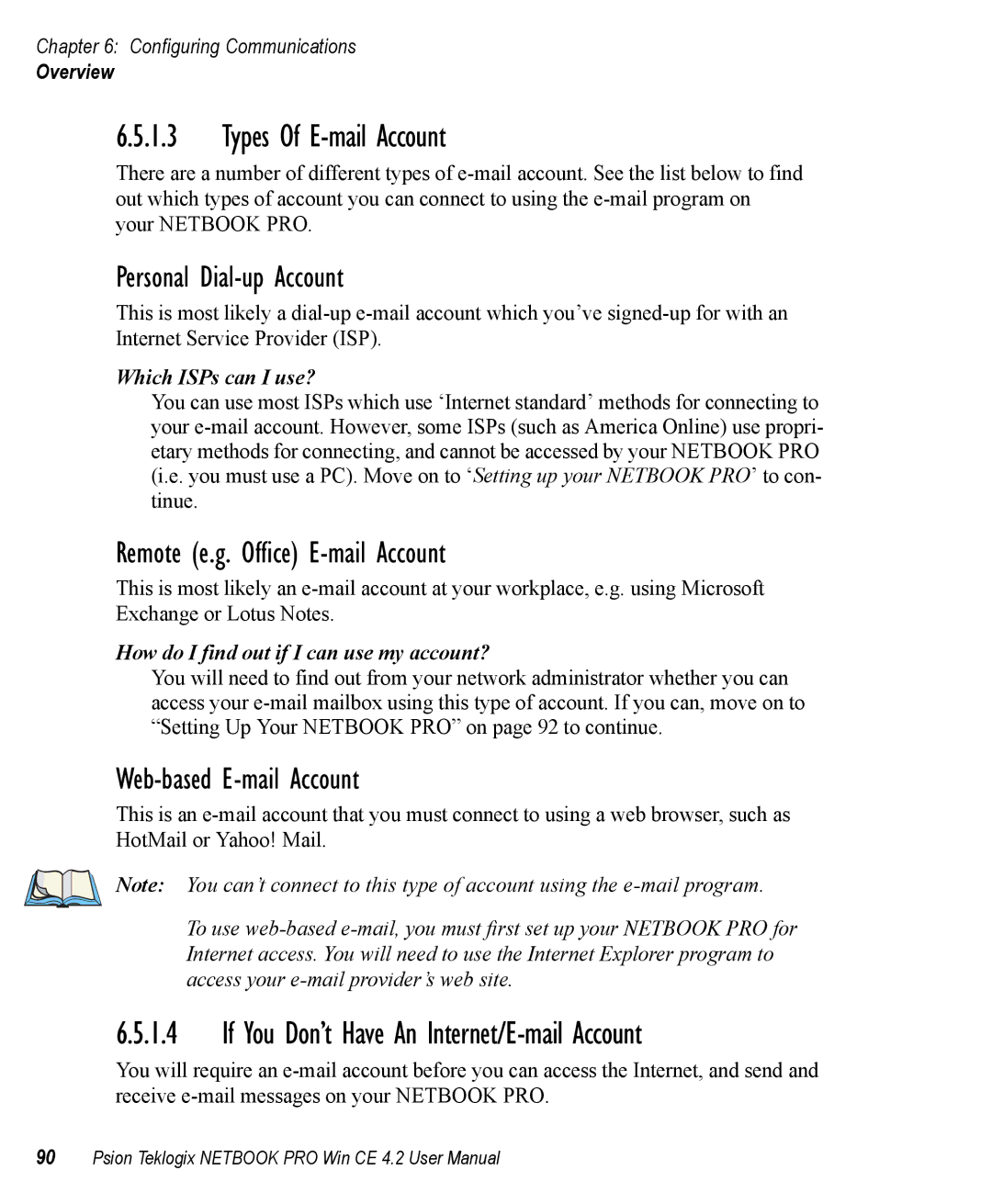 Psion Teklogix Win CE 4.2 Types Of E-mail Account, If You Don’t Have An Internet/E-mail Account, Personal Dial-up Account 