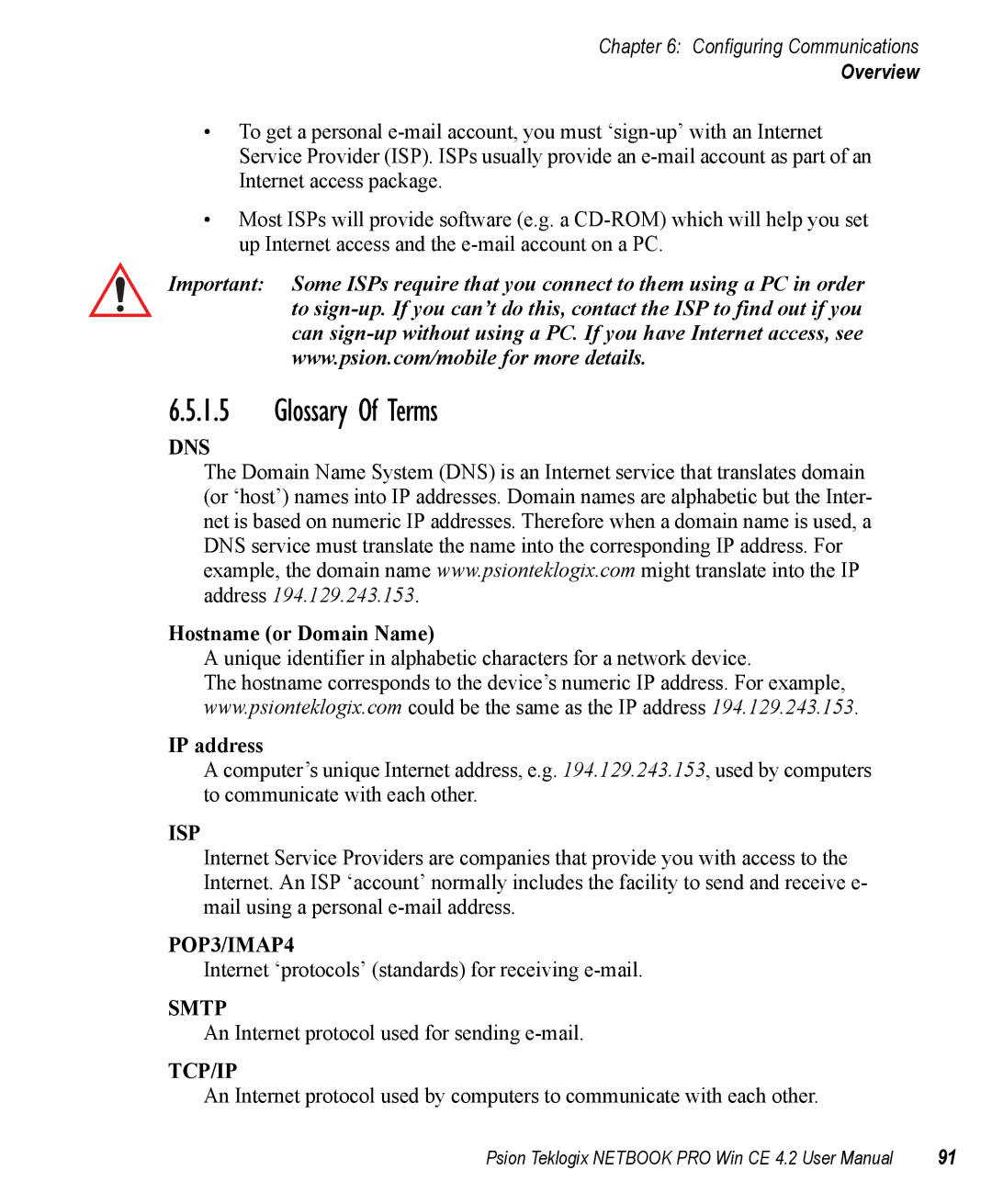 Psion Teklogix Win CE 4.2 user manual Glossary Of Terms, Dns 