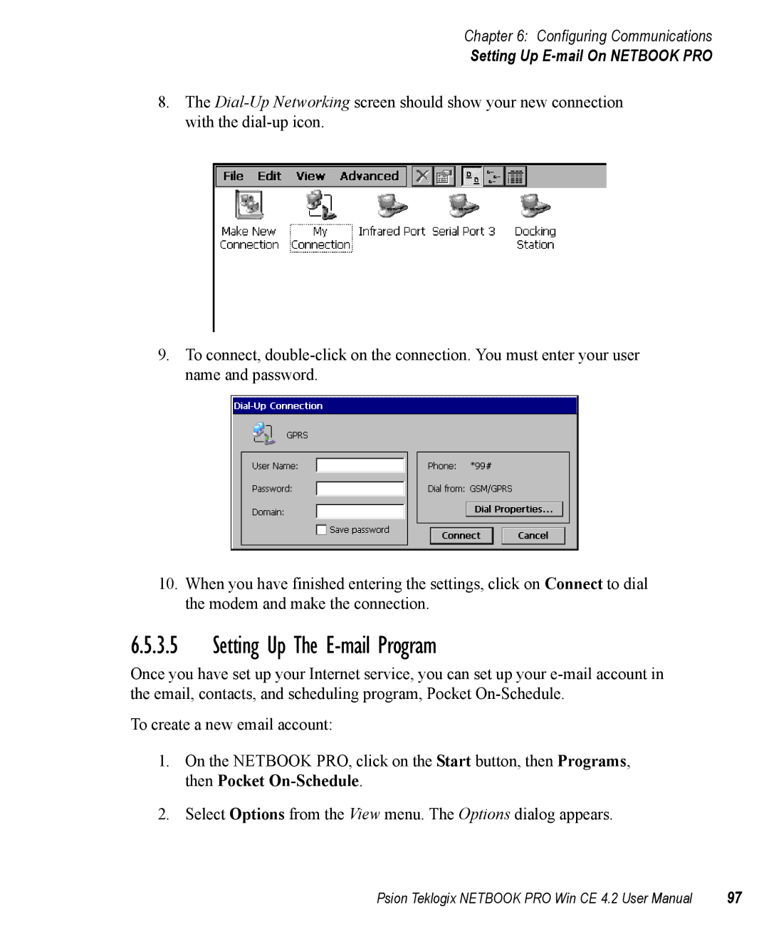 Psion Teklogix Win CE 4.2 user manual Setting Up The E-mail Program 