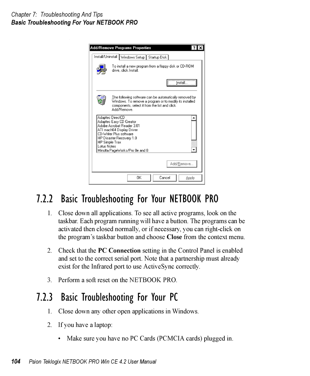 Psion Teklogix Win CE 4.2 user manual Basic Troubleshooting For Your PC, Basic Troubleshooting For Your Netbook PRO 