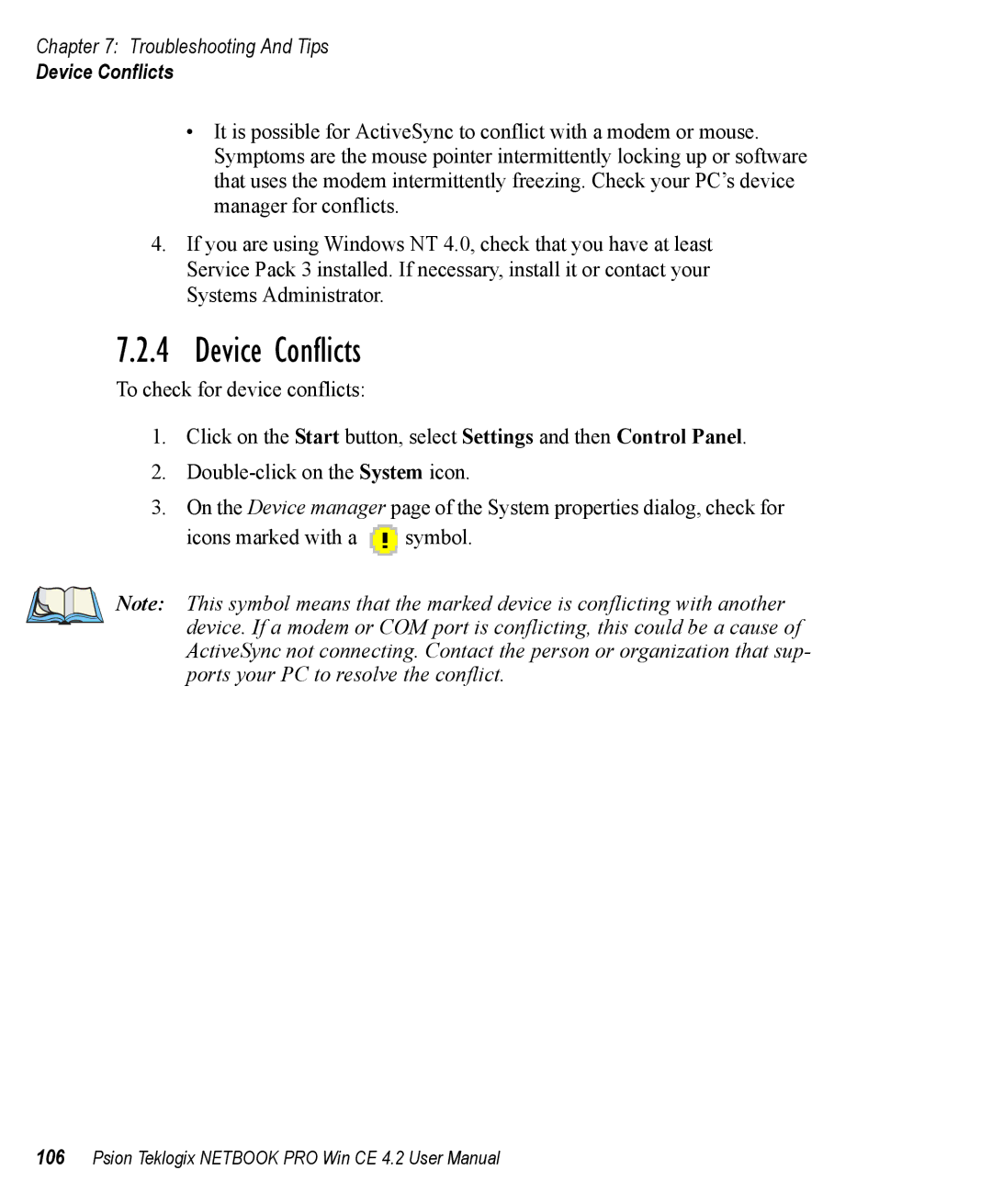 Psion Teklogix Win CE 4.2 user manual Device Conflicts 