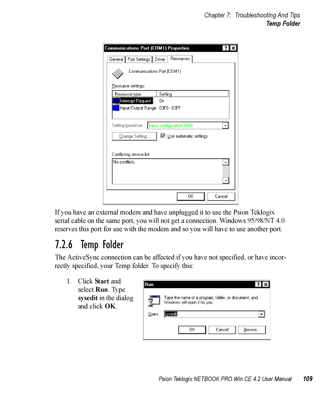 Psion Teklogix Win CE 4.2 user manual Temp Folder, 109 