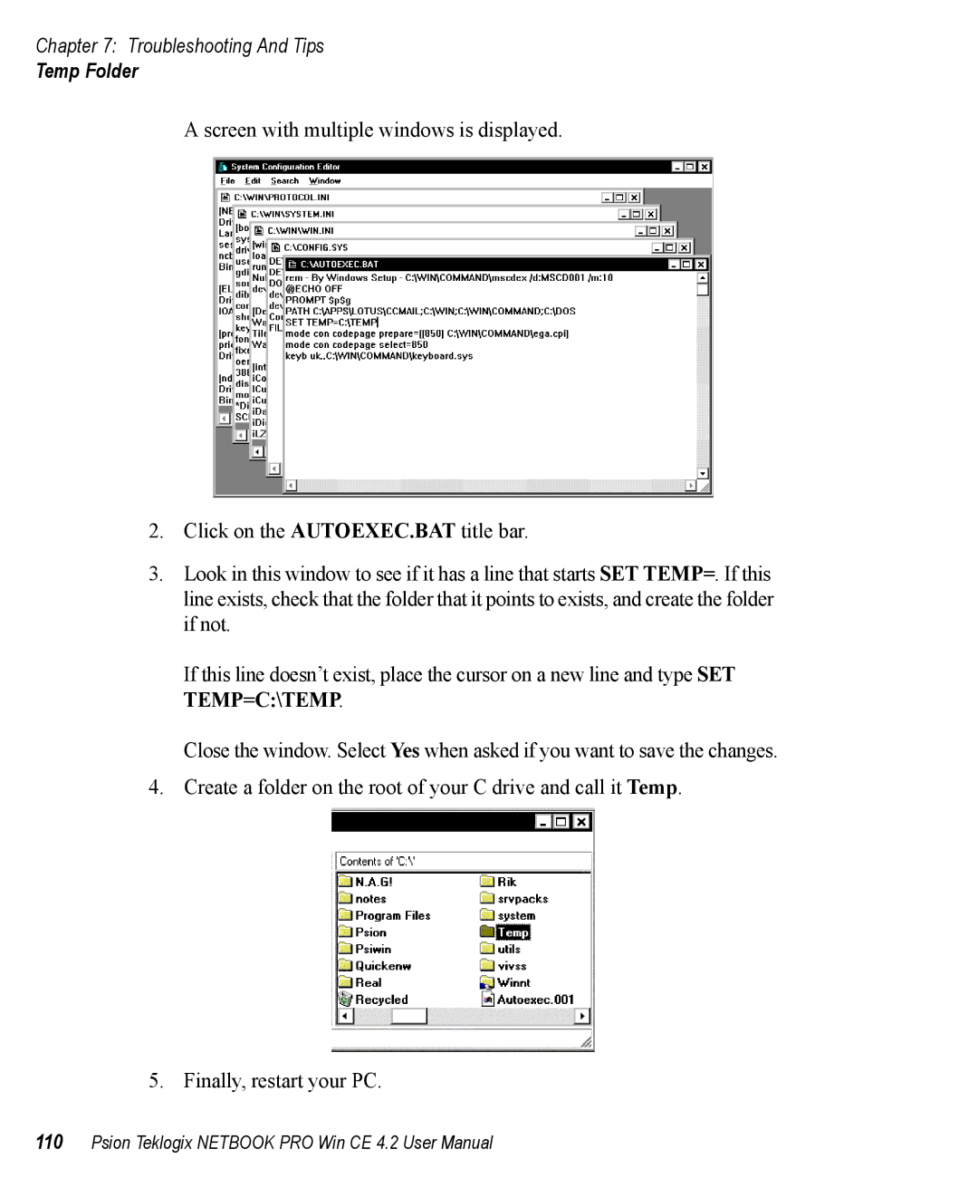 Psion Teklogix Win CE 4.2 user manual Temp Folder 