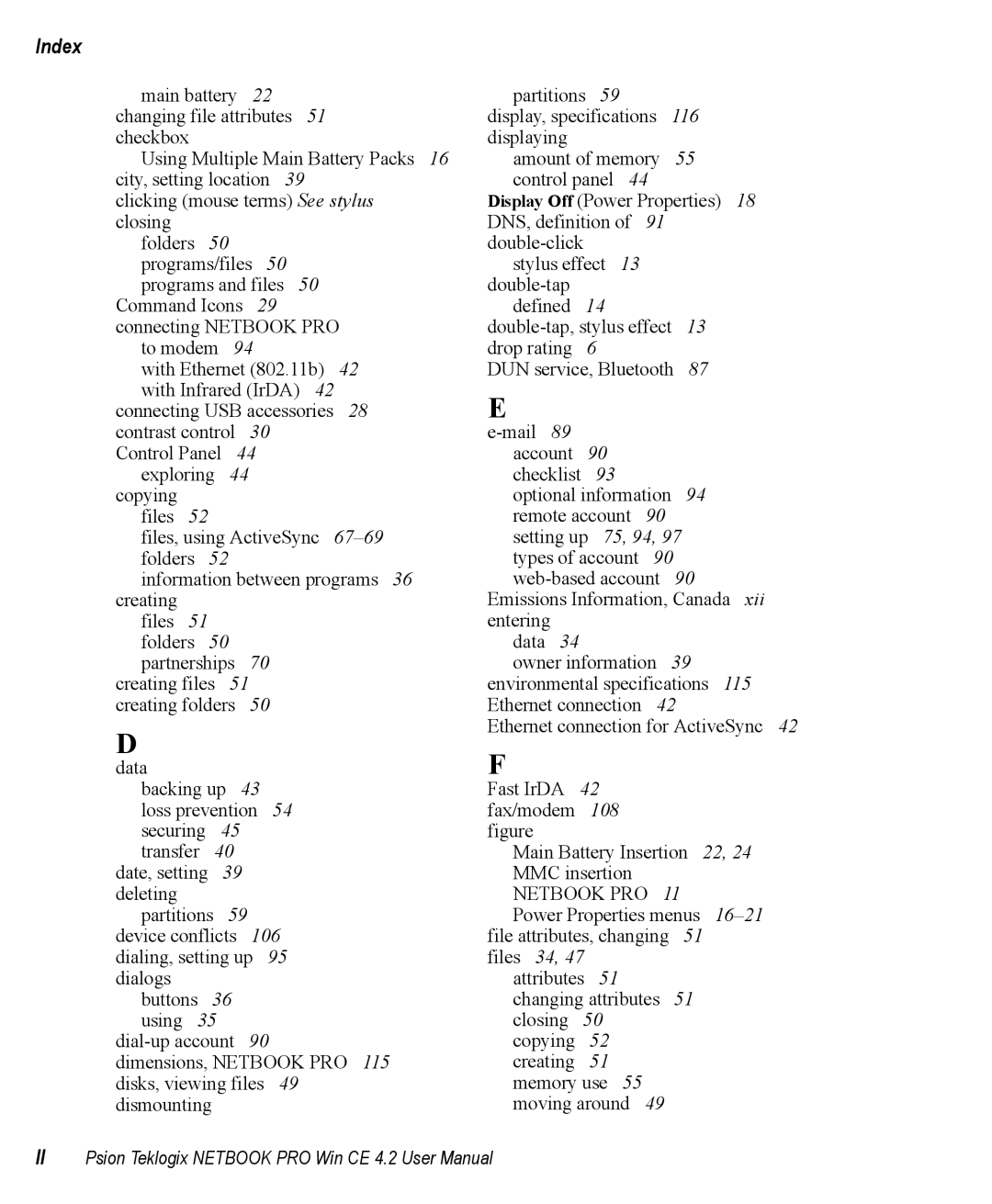 Psion Teklogix Win CE 4.2 user manual Index, 16-21 