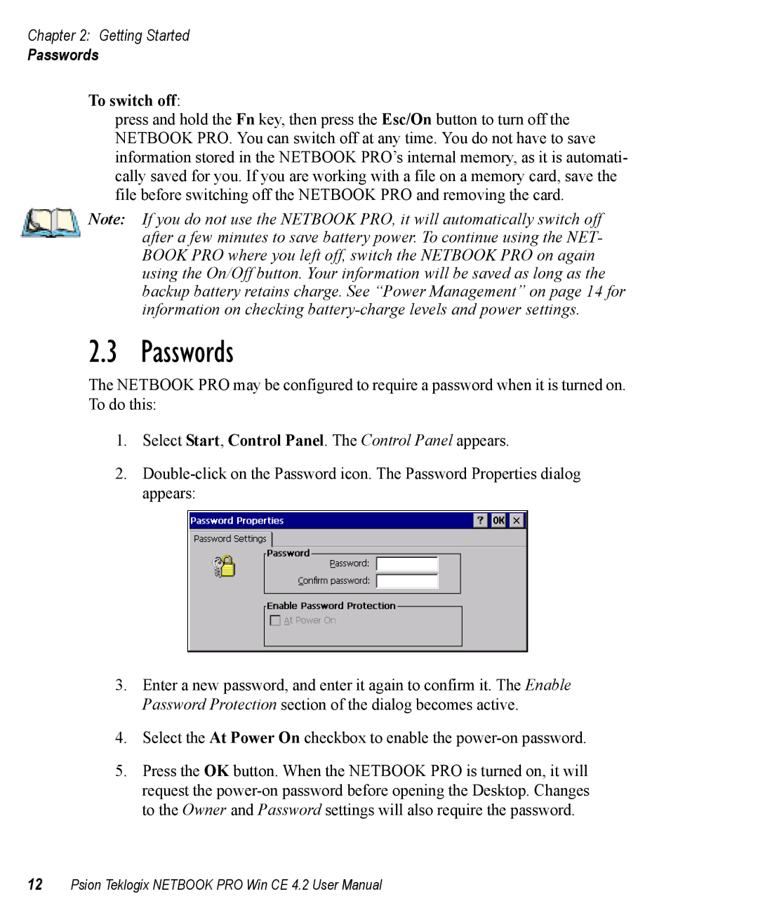 Psion Teklogix Win CE 4.2 user manual Passwords 