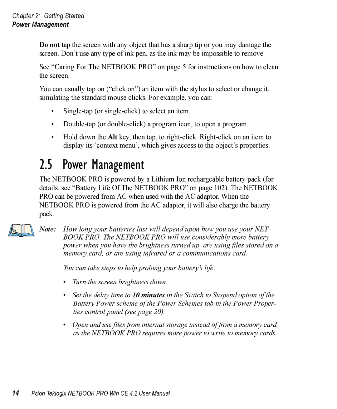 Psion Teklogix Win CE 4.2 user manual Power Management 