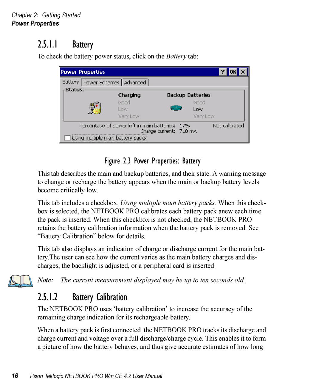 Psion Teklogix Win CE 4.2 user manual Battery Calibration 