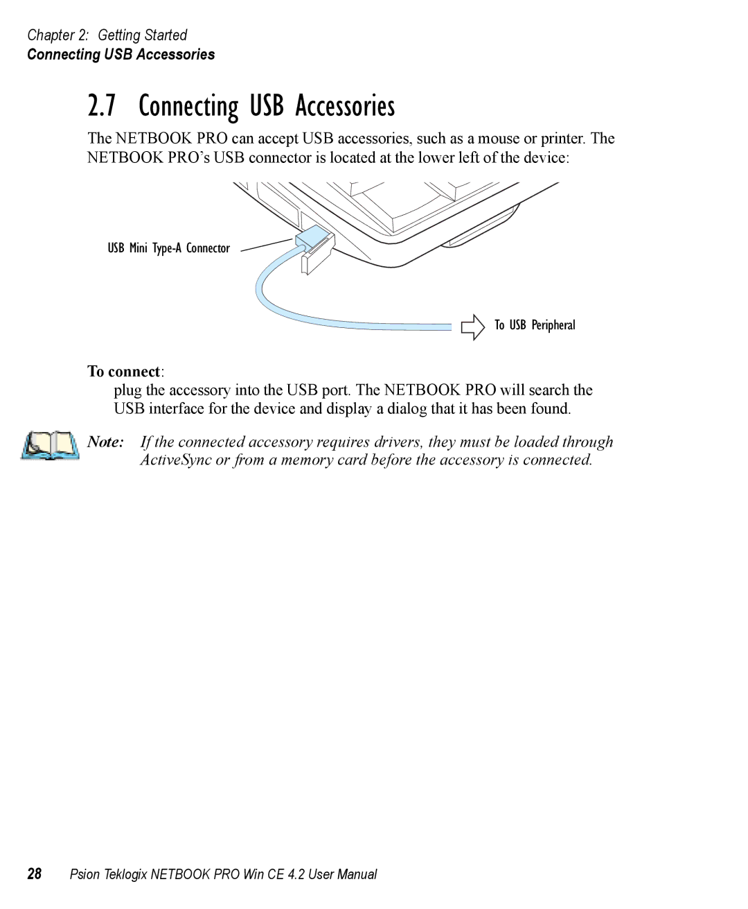 Psion Teklogix Win CE 4.2 user manual Connecting USB Accessories 