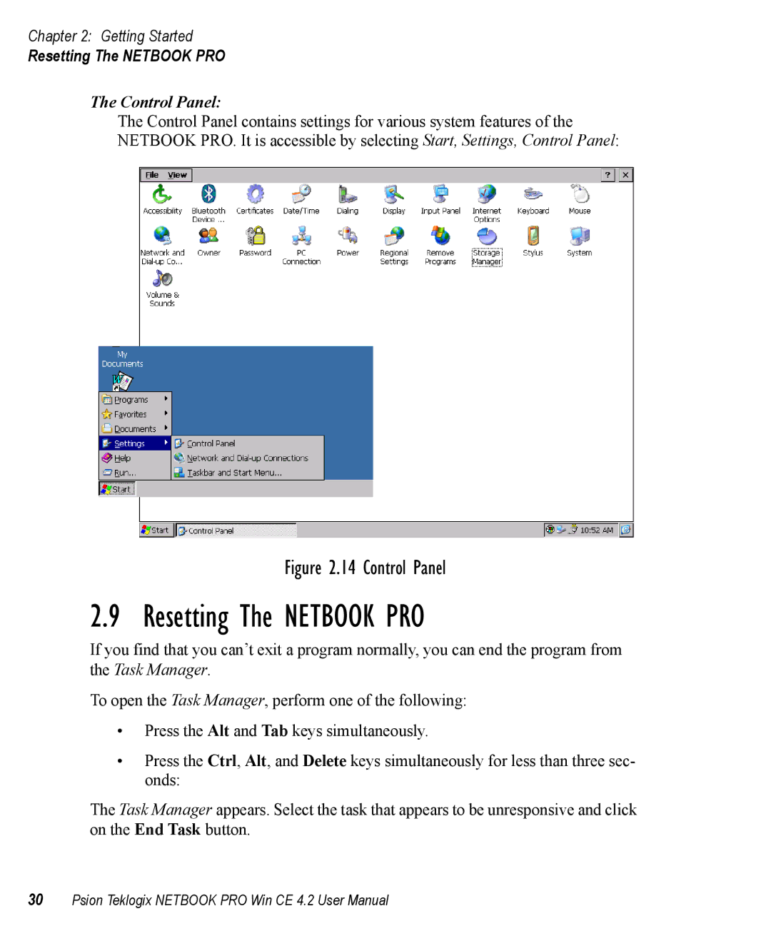 Psion Teklogix Win CE 4.2 user manual Resetting The Netbook PRO 