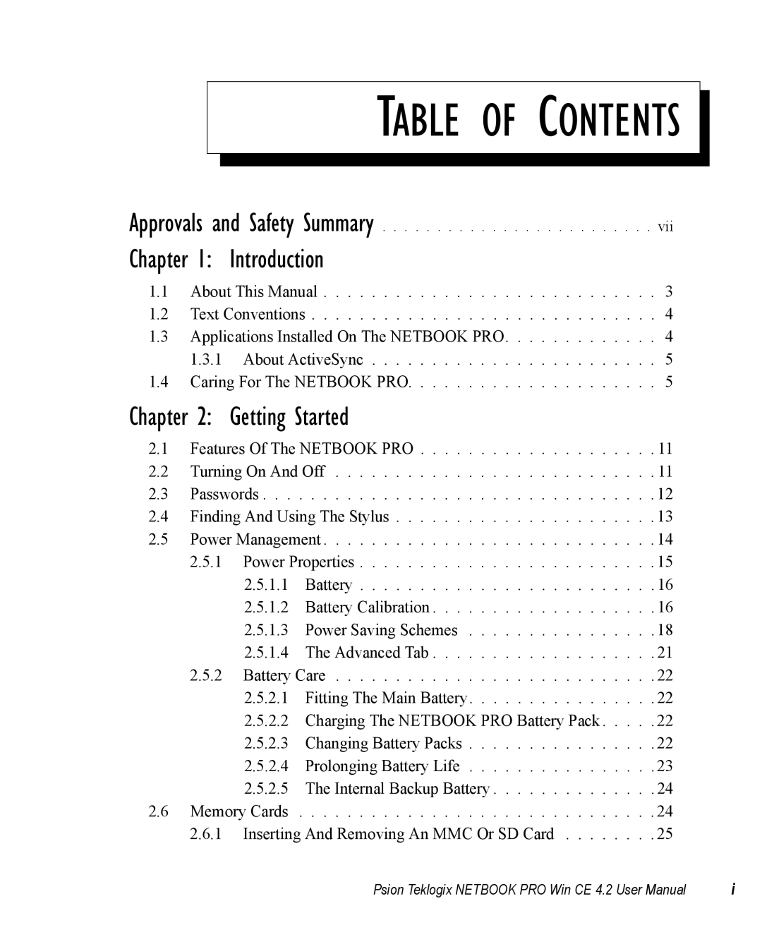 Psion Teklogix Win CE 4.2 user manual Table of Contents 