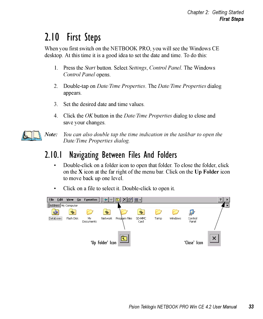 Psion Teklogix Win CE 4.2 user manual First Steps, Navigating Between Files And Folders 