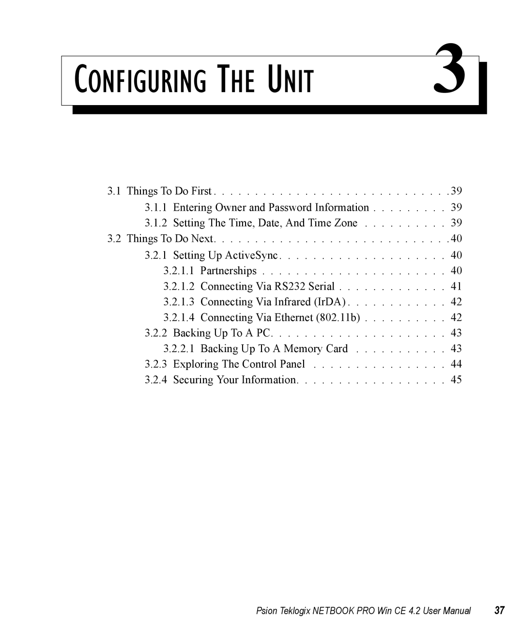 Psion Teklogix Win CE 4.2 user manual Configuring the Unit 