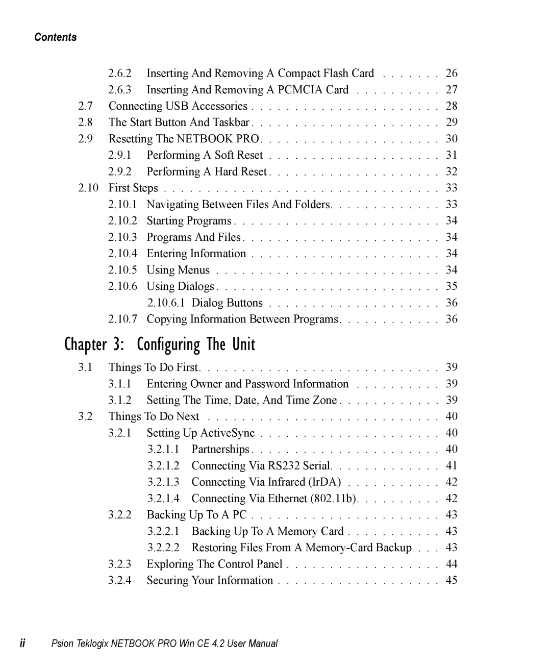 Psion Teklogix Win CE 4.2 user manual Configuring The Unit, Contents 