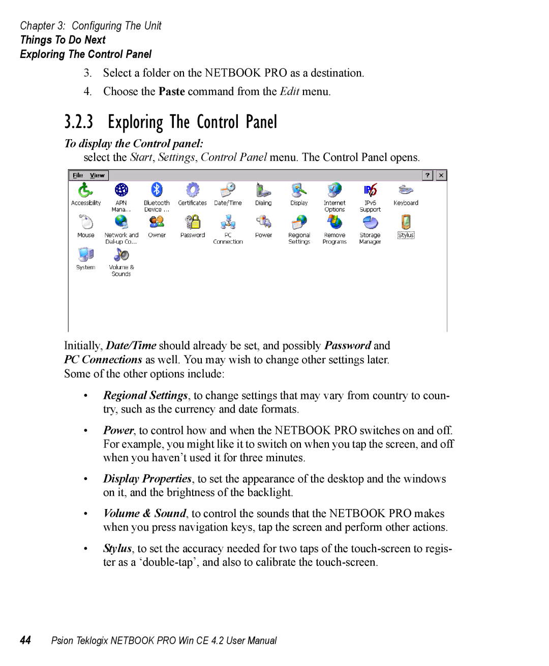 Psion Teklogix Win CE 4.2 user manual Things To Do Next Exploring The Control Panel 