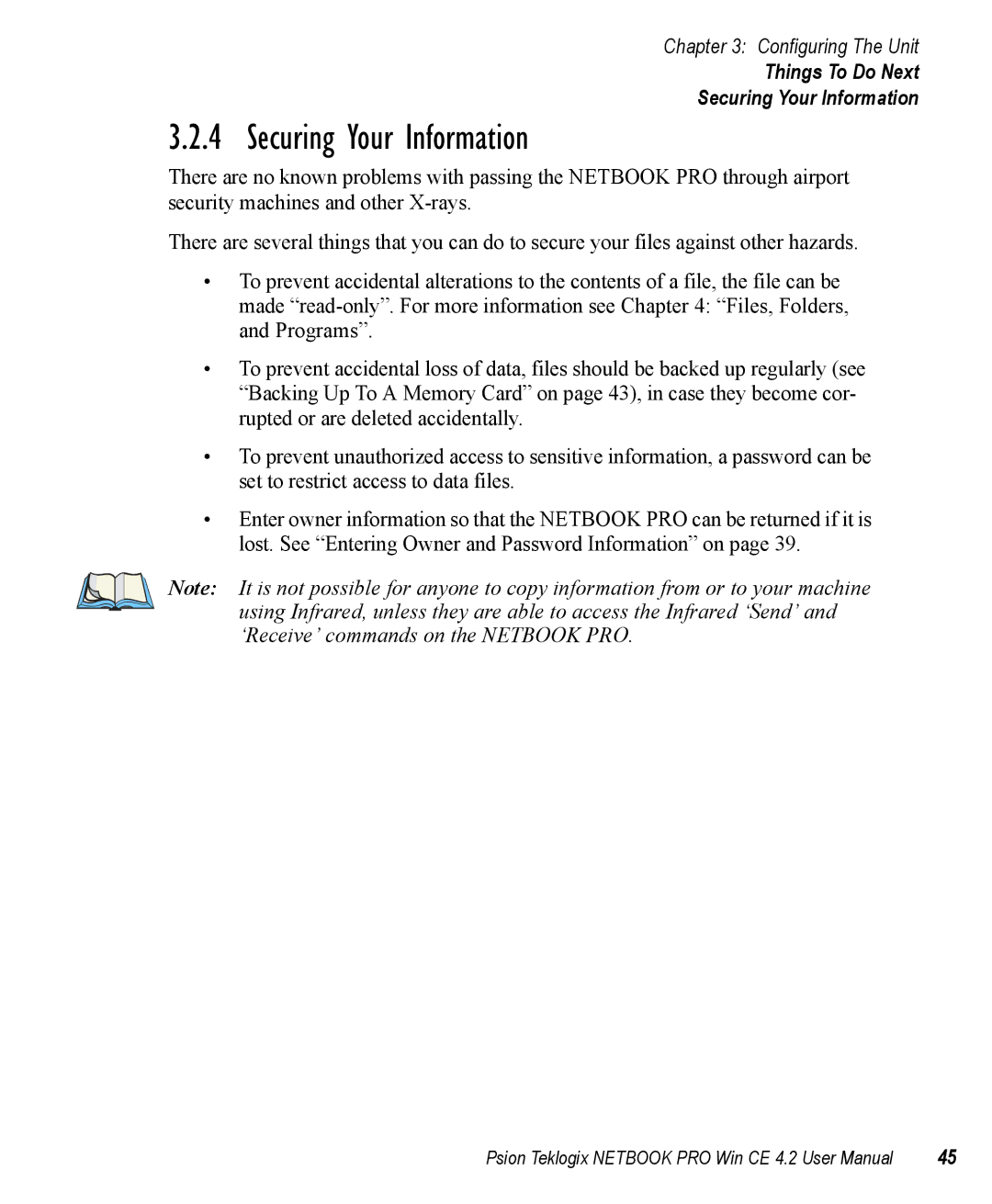 Psion Teklogix Win CE 4.2 user manual Things To Do Next Securing Your Information 