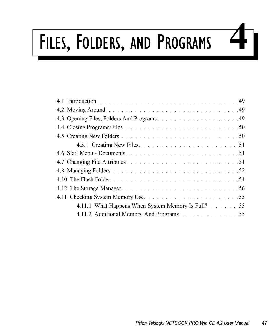 Psion Teklogix Win CE 4.2 user manual FILES, FOLDERS, and Programs 