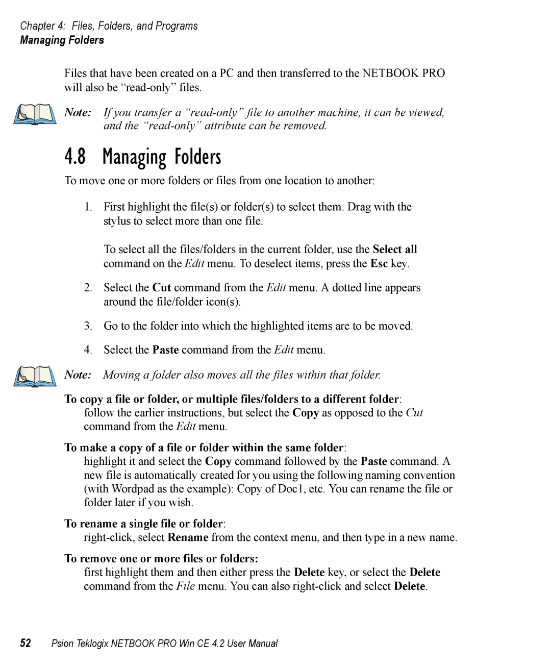 Psion Teklogix Win CE 4.2 user manual Managing Folders 