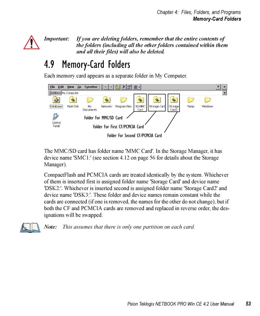 Psion Teklogix Win CE 4.2 user manual Memory-Card Folders 